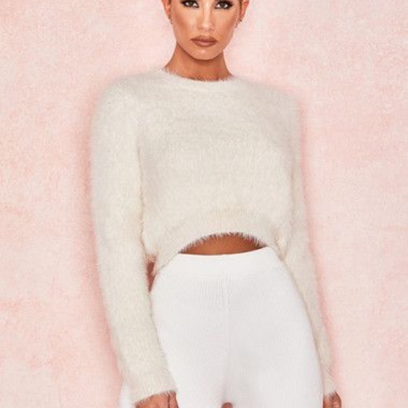 House of CB Tops - House of CB CREAM CROPPED SOFT MOHAIR SWEATER